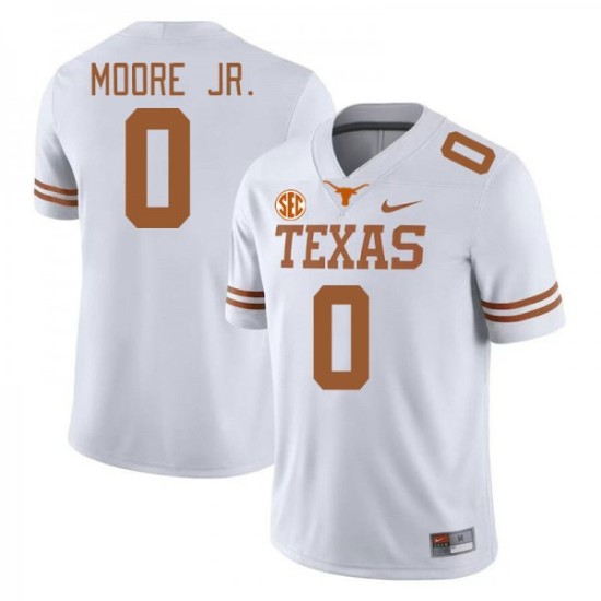 #0 DeAndre Moore Jr. University of Texas Men SEC Conference NCAA Jersey White