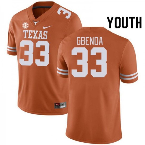 #33 David Gbenda Texas Longhorns Youth SEC Conference Alumni Jersey Orange