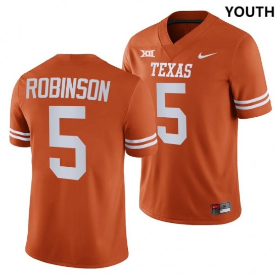 #5 Bijan Robinson Longhorns Youth Nike NIL Replica NCAA Jersey - Texas Orange