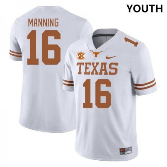 #16 Arch Manning Texas Longhorns Youth SEC Conference Game Jersey White